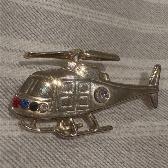 Vintage Gold Helicopter w Rhinestone Accents New - Picture 2 of 7